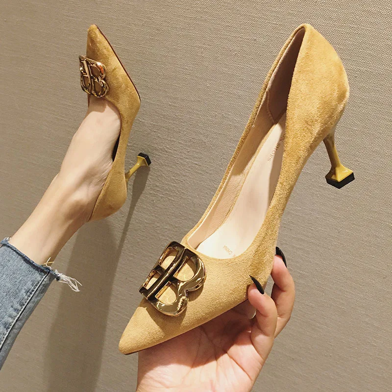 Весна 2020 Новинка Бархатные черные женские туфли на высоком каблуке-шпильке с