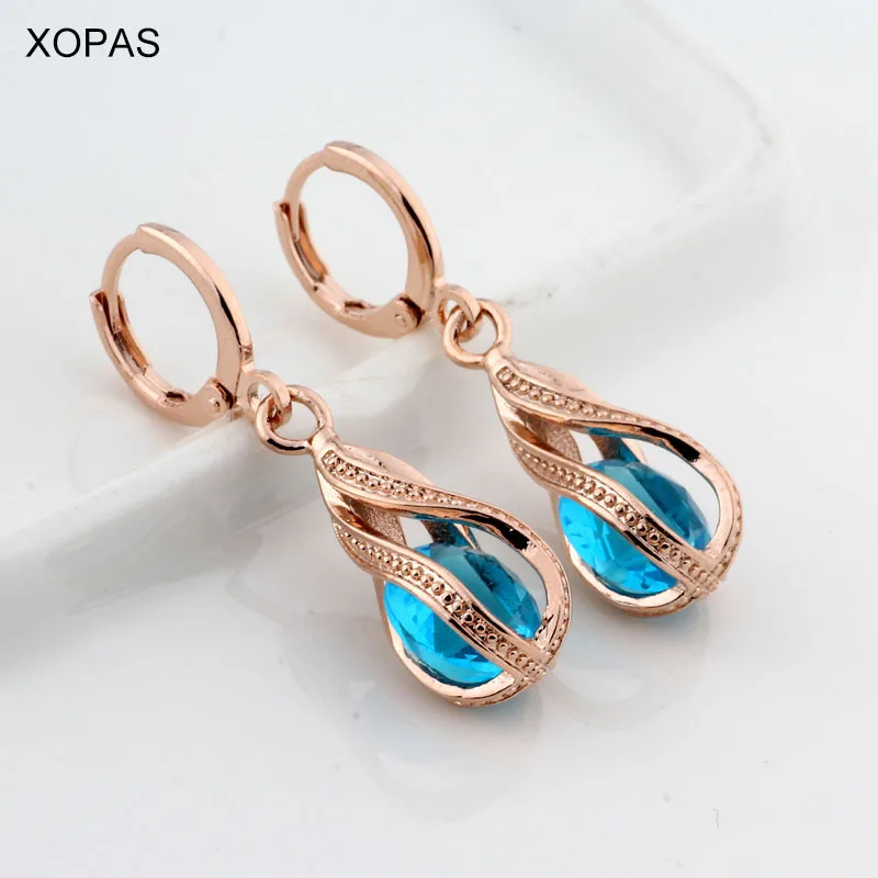 Классические 8 цветов 585 Роза капля цвета золота серьги круглый кубический