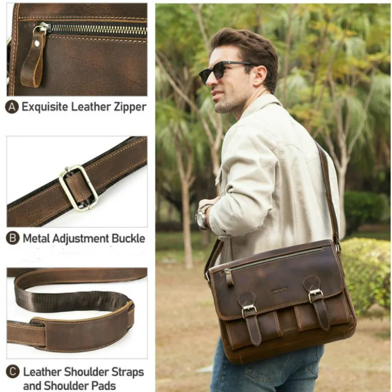 

Men Bags Genuine Leather Briefcase Cow Leather Messenger Shoulder Laptop Bag Men's Business A4 Files Package Designer Work Bag