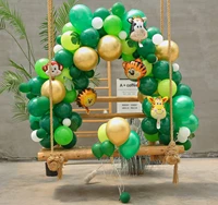2021 jungle safari theme party 144 pieces green palm leaf animal foil rubber balloons set