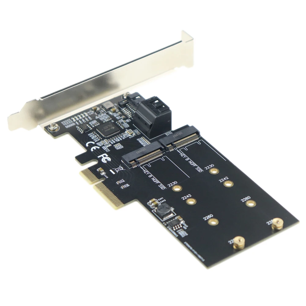 Zeadow PCI E 2. 0 X4 До 2x M.2 NGFF SATA на основе B Key SSD Plus 3x III порты 6 Гбит/с Адаптерная карта для 3