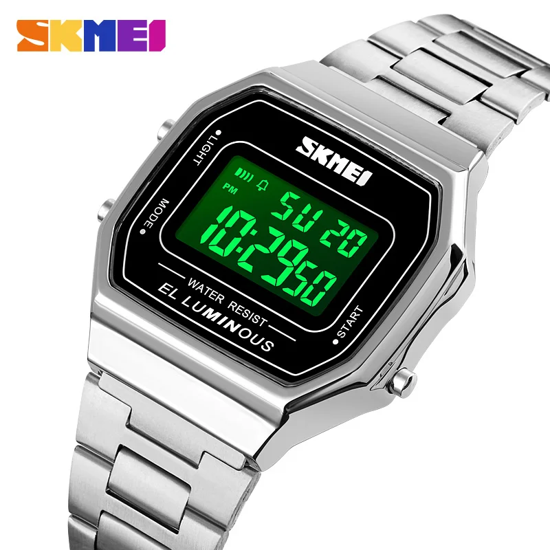 

SKMEI LED Digital Sports Watches Men Stainless Steel Countdow Time Zone Waterproof LED Electronic Digital Watch reloj hombre