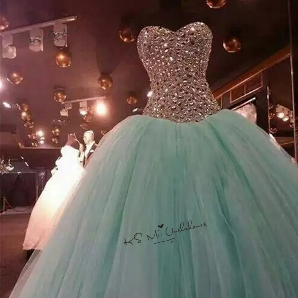 

Sage Silver Rhinestones Cheap Quinceanera Dresses 2020 Lace up Back Tulle Vestido 15 anos Princess Sweet 16 Dress Pageant Gowns