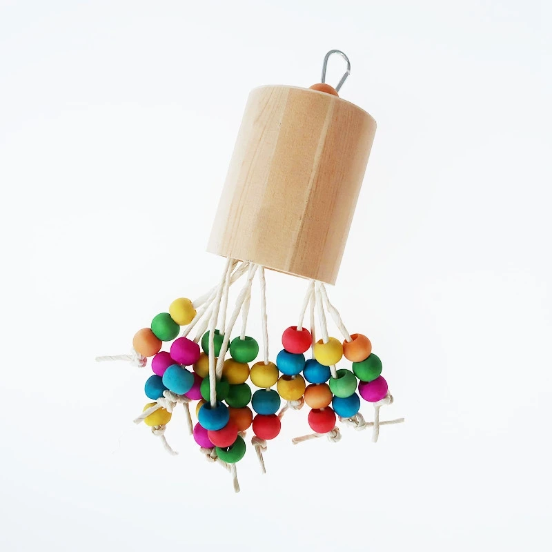 

Parrot Biting Toy Wooden Bite Proof Natural Bird Chewing Toy Parrot Cage Toy Colorful Beads Tassels Hanging Toy Bird Toy