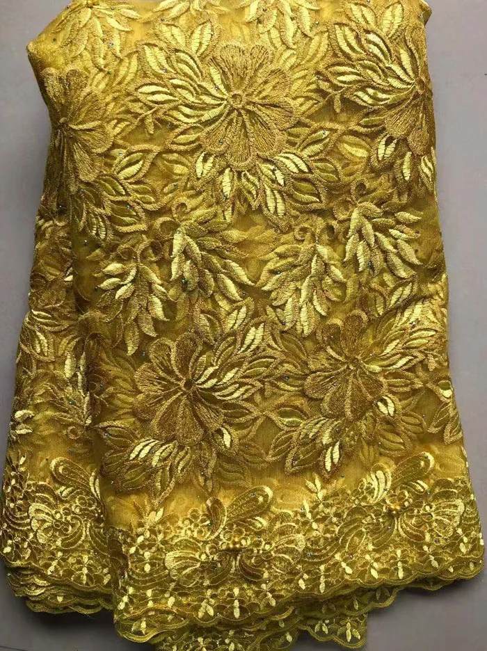 Желтые новейшие Африканские кружева ткань с вышивкой африканский тюль