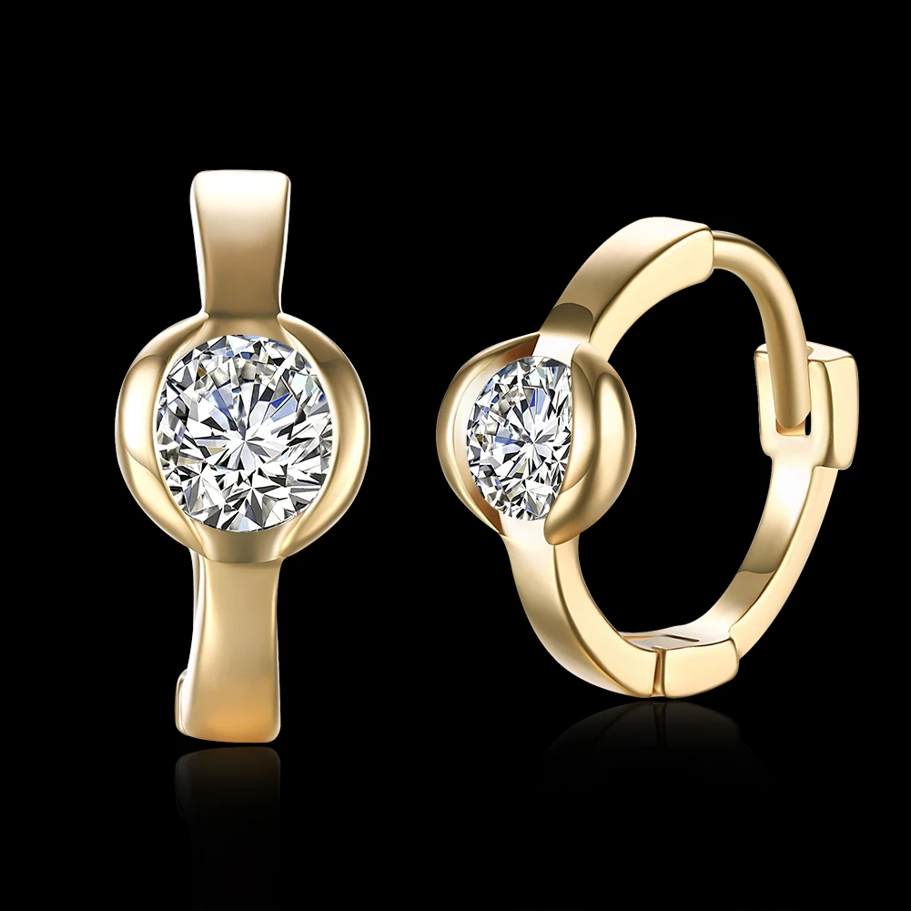 

ZEMIOR Round Champagne Gold Luxurious Stud Earrings For Women Shine 5A Clear Cubic Zirconia Earring Engagement Fashion Jewelry