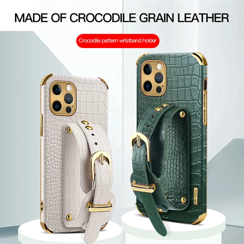 

Wrist Strap Holder Crocodile Leather Case For iPhone 11 12 XR X XS Max 7 8 Plus Luxury Shockproof Crocodile Pattern Phone Cover