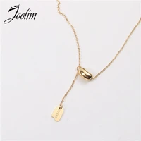 joolim jewelry pvd gold finish new lucky bean rectangle pendant necklace stylish stainless steel necklace