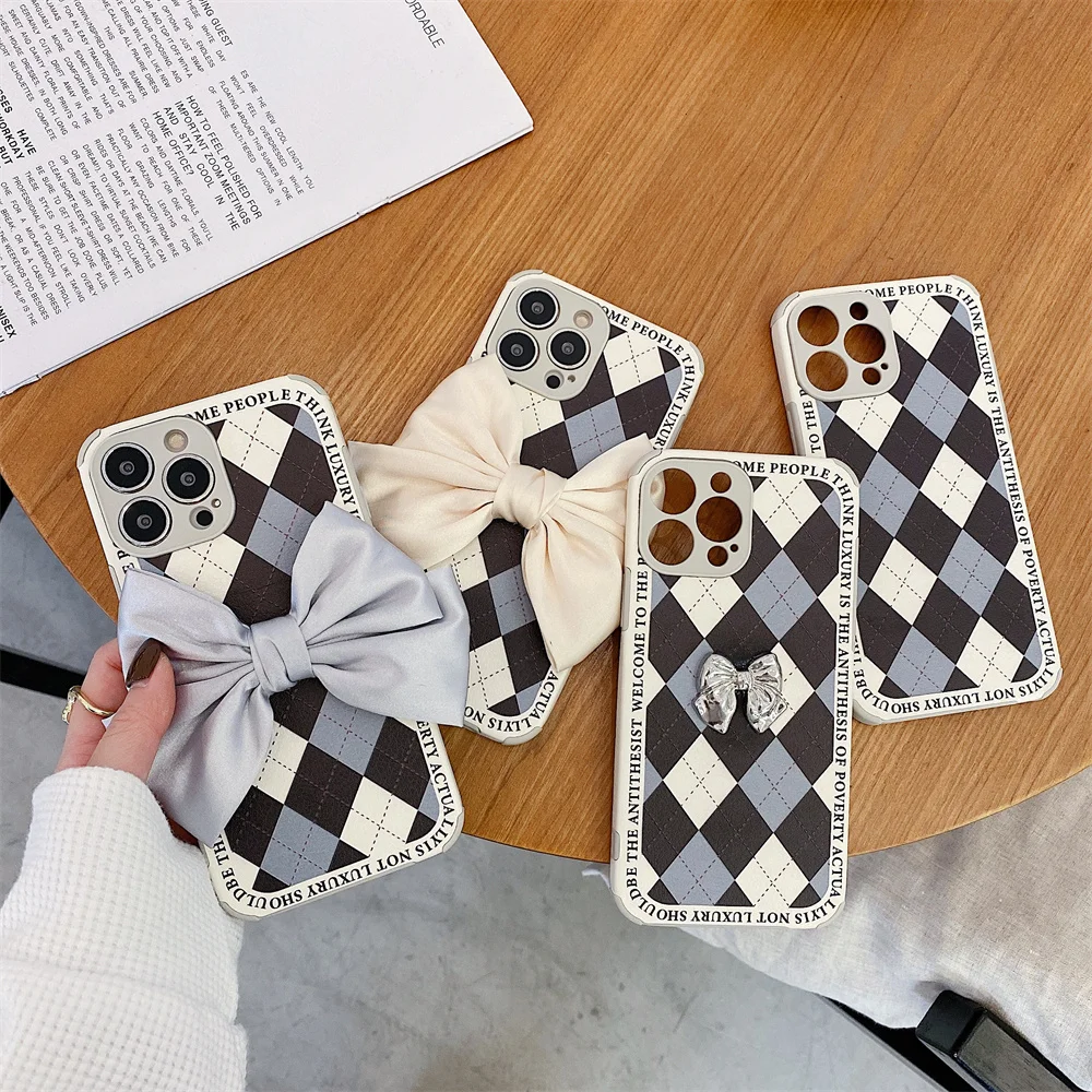

High quality 3D Bow Korea girl ins Soft leather phone case for apple iphone 12 13 Pro 11 X XS MAX XR 7 8 plus SE 10 gift cover