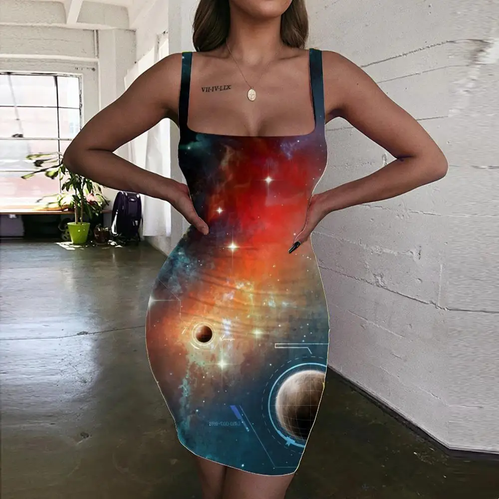 

KYKU Brand Galaxy Dresses Women Nebula Halter Sleeveless Universe Vestido Sexy Space Ladies Dresses Womens Clothing Club New