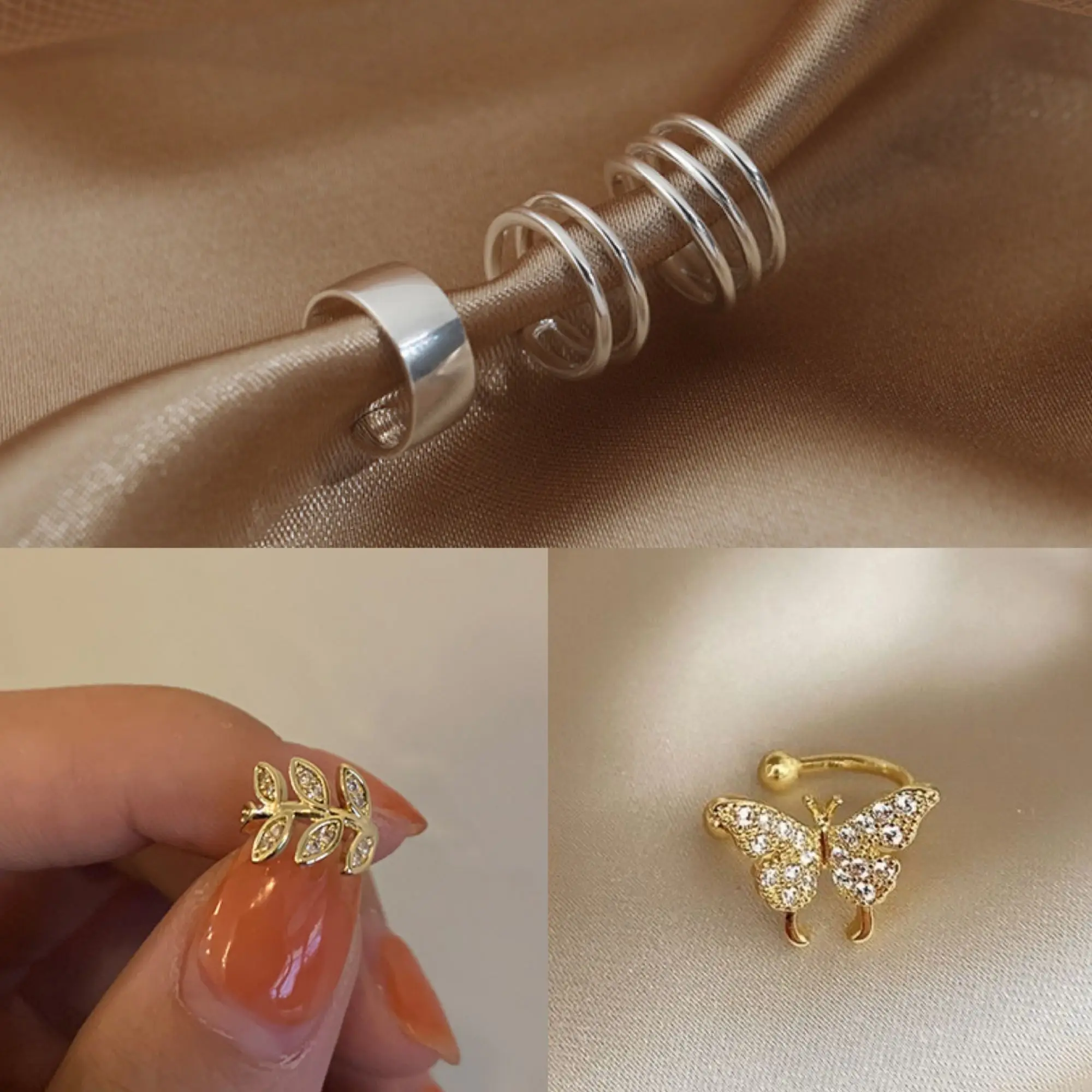 3 pieces/set 2021 Fashion Golden Earrings Leaf Clip Earrings Non-pierced Fake Cartilage Earrings Accessories
