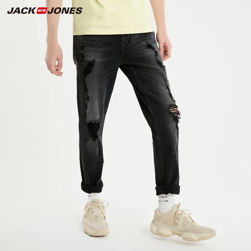 Мужские Стрейчевые джинсы JackJones Модные зауженные рваные уличная одежда для
