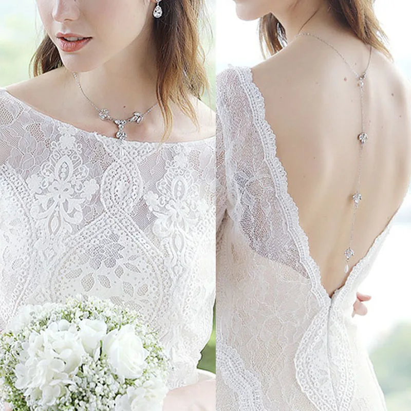 Сзади длинное ожерелье Стразы искусственного жемчуга для под свадебное платье