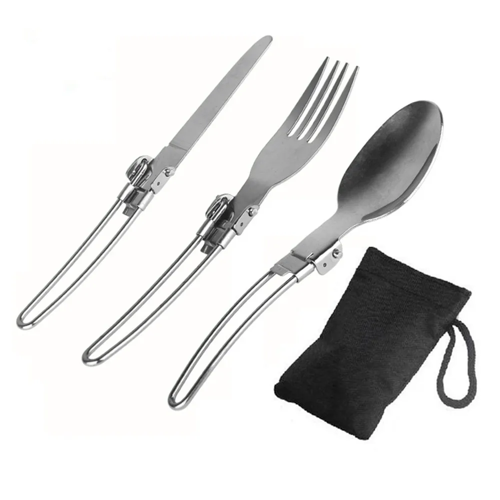 

Stainless Steel Folding Camping Spoon Fork Knives Flatware Cutlery Utensil WIth Bag Ultralight Outdoor Hiking Picnic Tableware