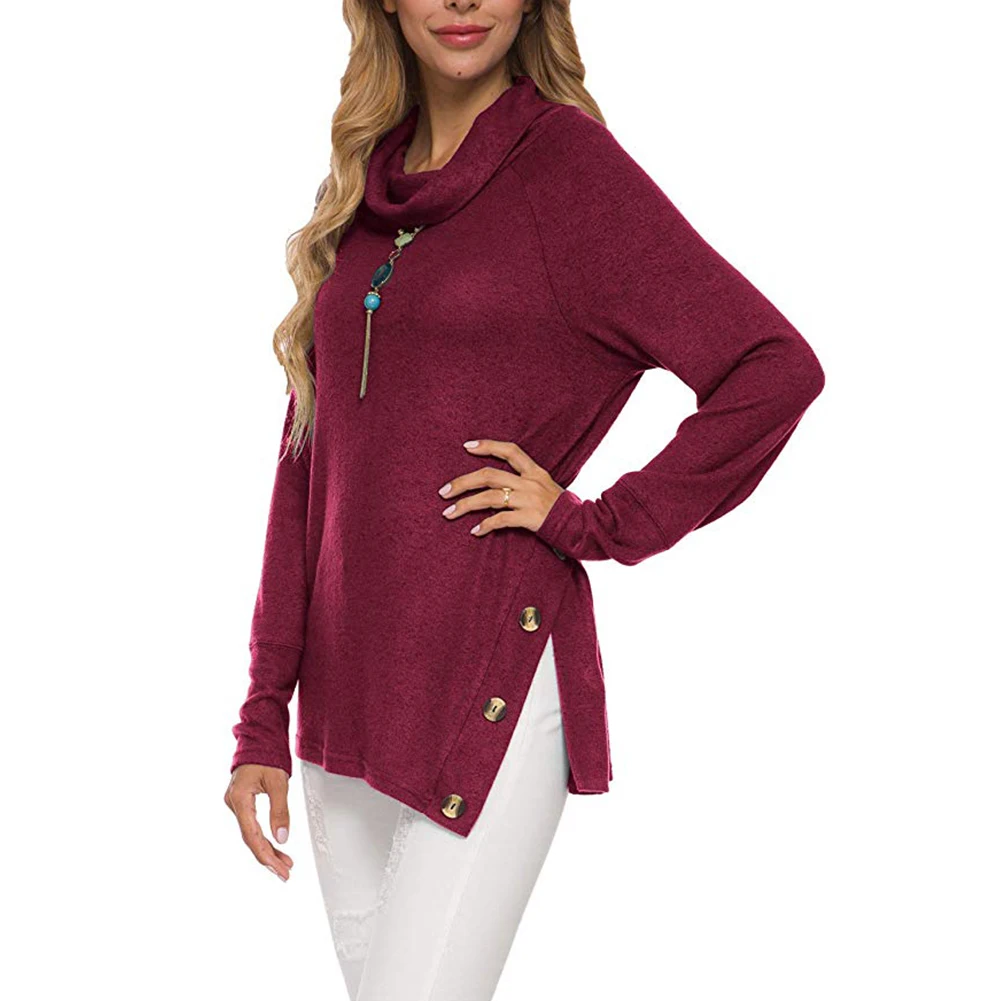 Стильные женские топы свободного кроя с длинным рукавом и воротником хомутом