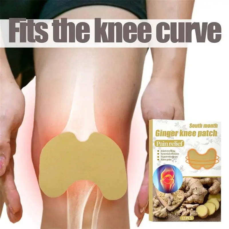 12PCS Ginger Knee Patch Plaster Fever Stickers Ginger Warm Paste for Muscle Srain and Neck Discomfort