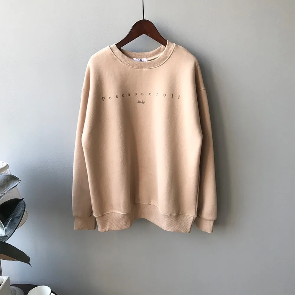 Осень и зима 2019 корейский принт с буквами свободный женский флисовый топ круглым