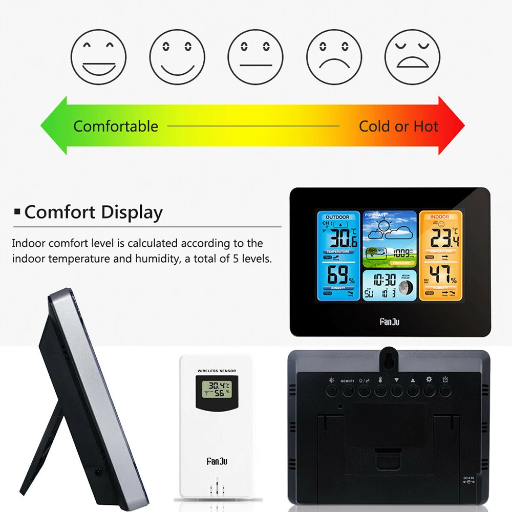 digital lcd hygrometer thermometer wireless sensor weather forecast indoor outdoor weather station clock led alarm clock free global shipping