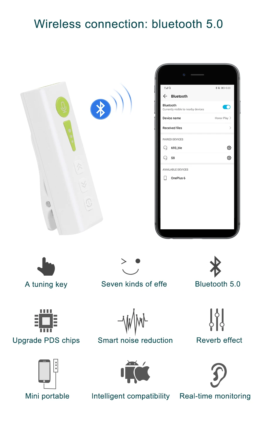MAMEN беспроводной микрофон Bluetooth 5,0 многофункциональный стерео воротник клип смартфон микрофон USB для IOS/Android