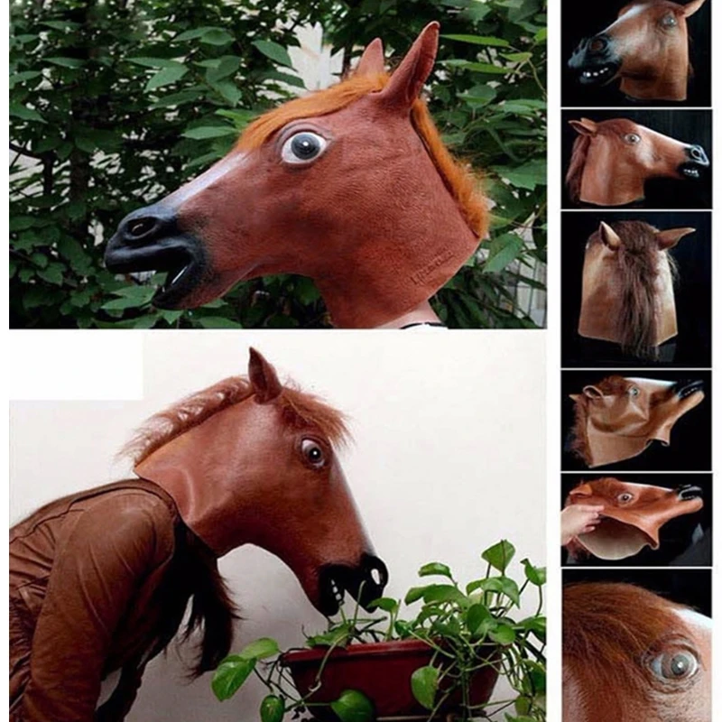 

Маска на Хэллоуин, забавная голова лошади, латексное лицо в маске, костюм животного, необычное платье на Хэллоуин