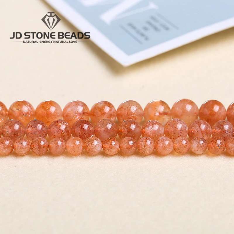 مصنع الأحجار الكريمة 5A الذهب الطبيعي Sunstone الجولة فضفاض الخرز البرتقال Moonstone الخرز 4-10 مللي متر اختيار حجم لصنع المجوهرات
