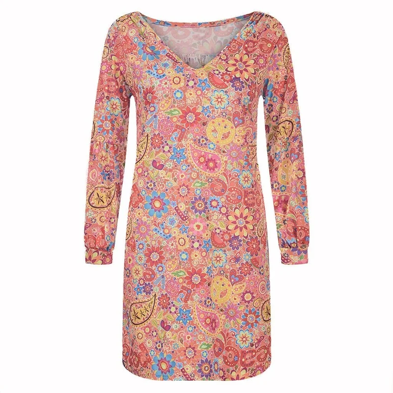 

Colorful Print Oversized Dress Women Casual V Neck Fashion Long Sleeve Dress Cute Sukienka Baggy Loose Harajuku Dress Large Size