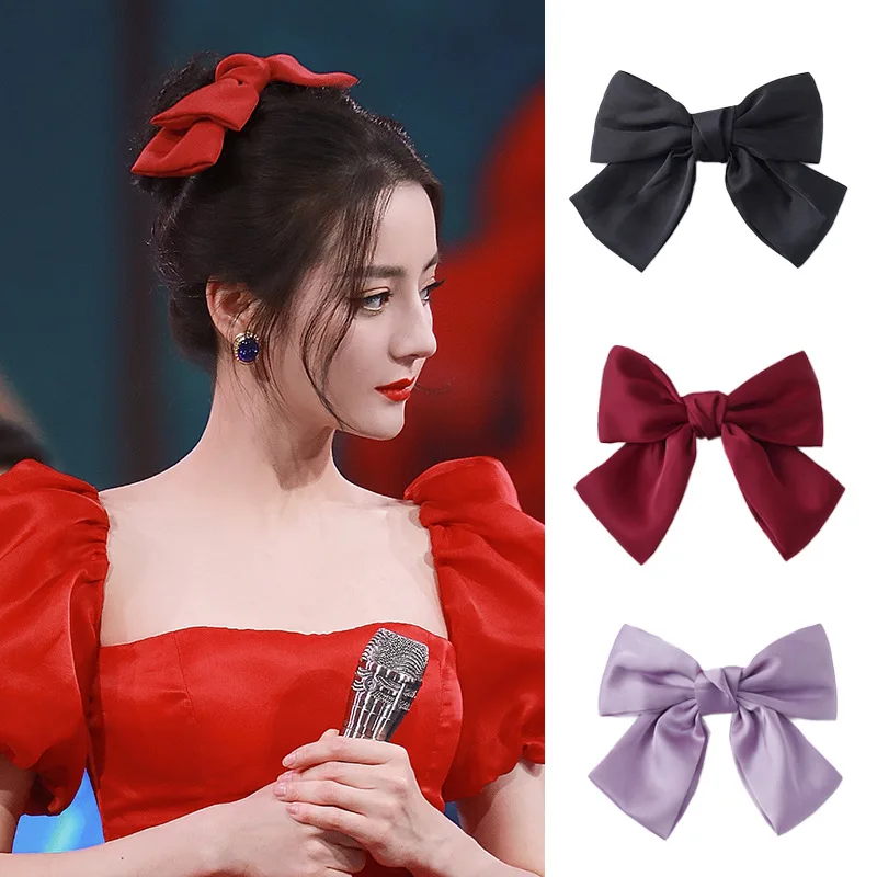 

High Quatity Solid Color Bowknot Hairpins For Girls Sweet Women Big Bows Hair Clip Accessories For Women