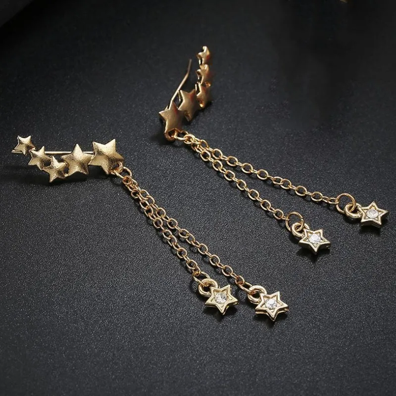 

Simple Temperament Five Pointe Star Inlaid Diamond Tassel Earrings Jewelry Accessories 2021