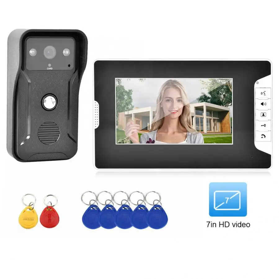 Видеодомофон TFT с 7-дюймовым монитором дверной звонок ночным видением ID-картой
