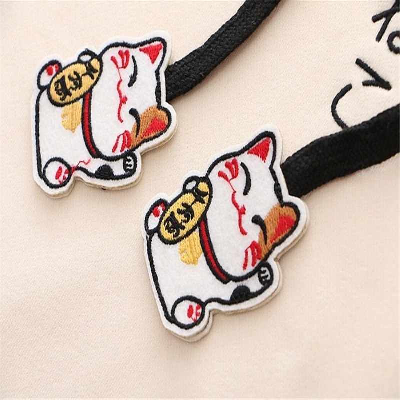 

Merry Pretty Women's Cartoon Embroidery Drawstring Hoodies Sweatshirts 2021 Winter Long Sleeve Plus Velvet Hooded Pullovers