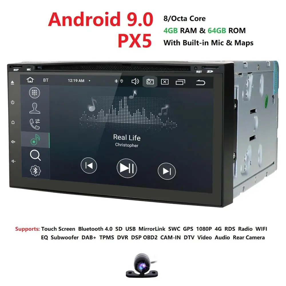 Android9.0 OctaCore 4 грамма+ 64 гром Автомобильный DVD Радио 2din универсальный gps Навигация стерео аудио HD 4GWIFI Bluetooth SWC BT CAM DVBT CD