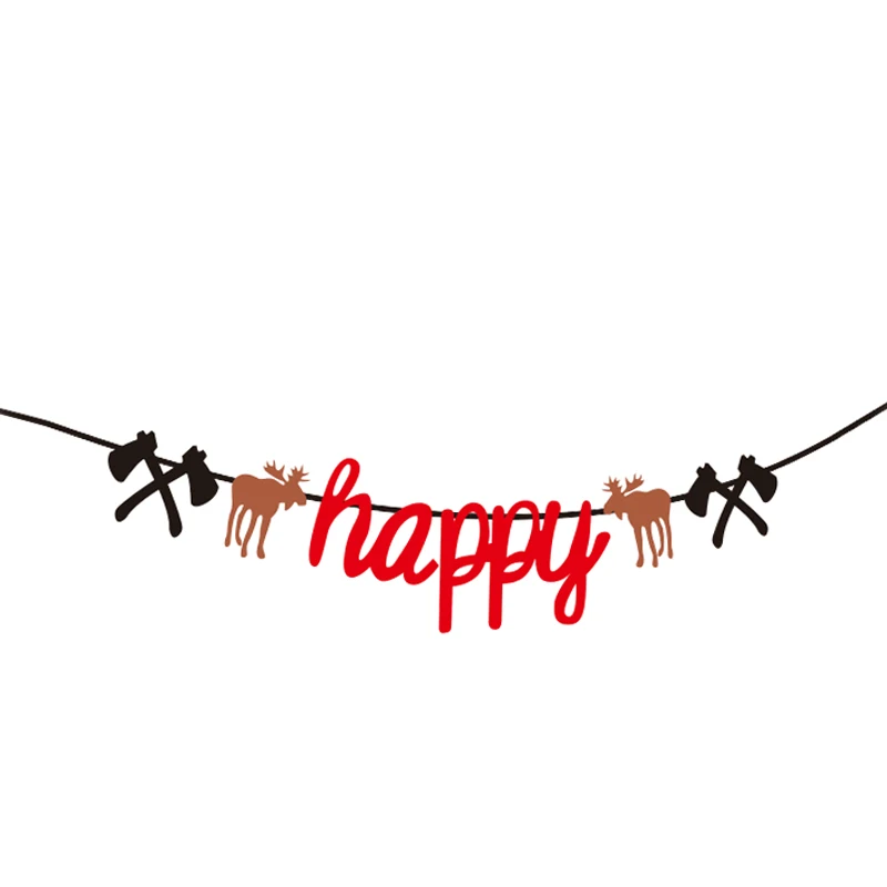 Ax Lumberjack с днем рождения баннер гирлянда Дровосек коричневый медведь лося овсянка