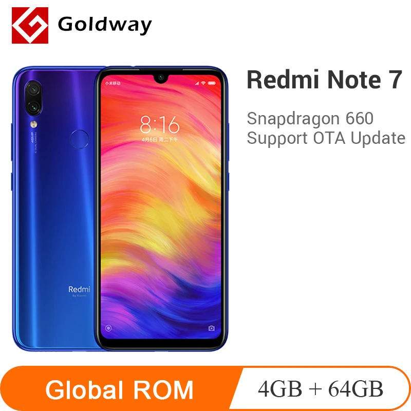 Xiaomi Redmi Note 7 смартфон с восьмиядерным процессором Snapdragon 660 ОЗУ 4 Гб ПЗУ 64 ГБ 4000