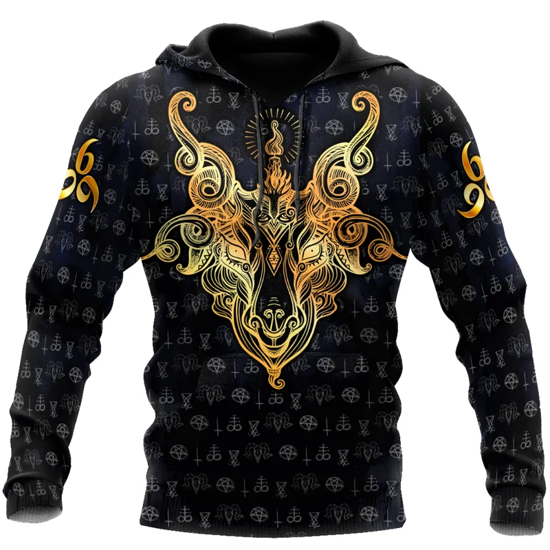 

New Satanic Tribal Tattoo Symbol Zipper Hoodie 3D Printing Autumn Unisex Hoodie Street Hip Hop Harajuku Casual Sweatshirt