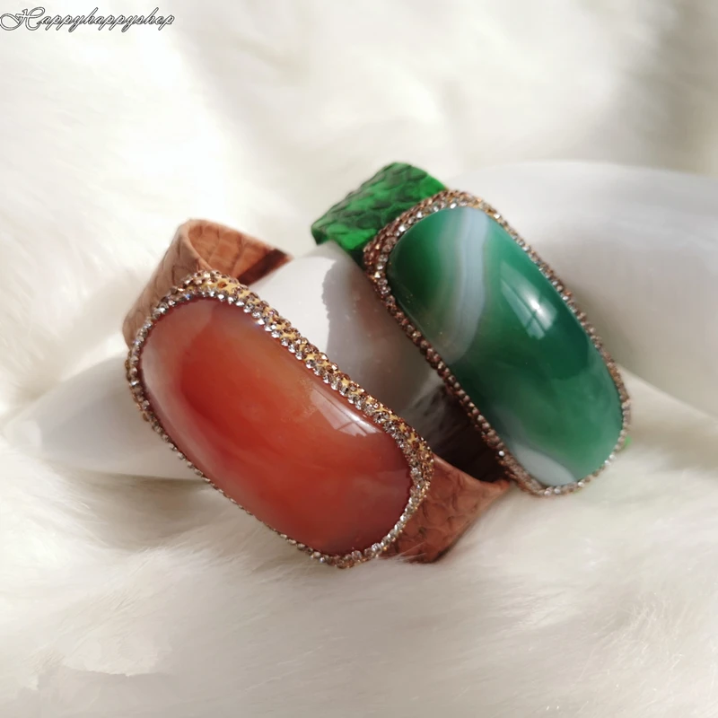 Модный женский широкий кожаный браслет для девочек из агата ювелирные изделия