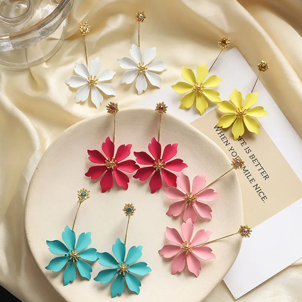 Женские длинные серьги гвоздики в богемном стиле бохо с цветком корейский стиль