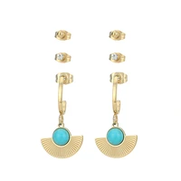 natural stone stainless steel fan drop dangle earrings for women geometric balls earrings set aretes de mujer trendy jewelry