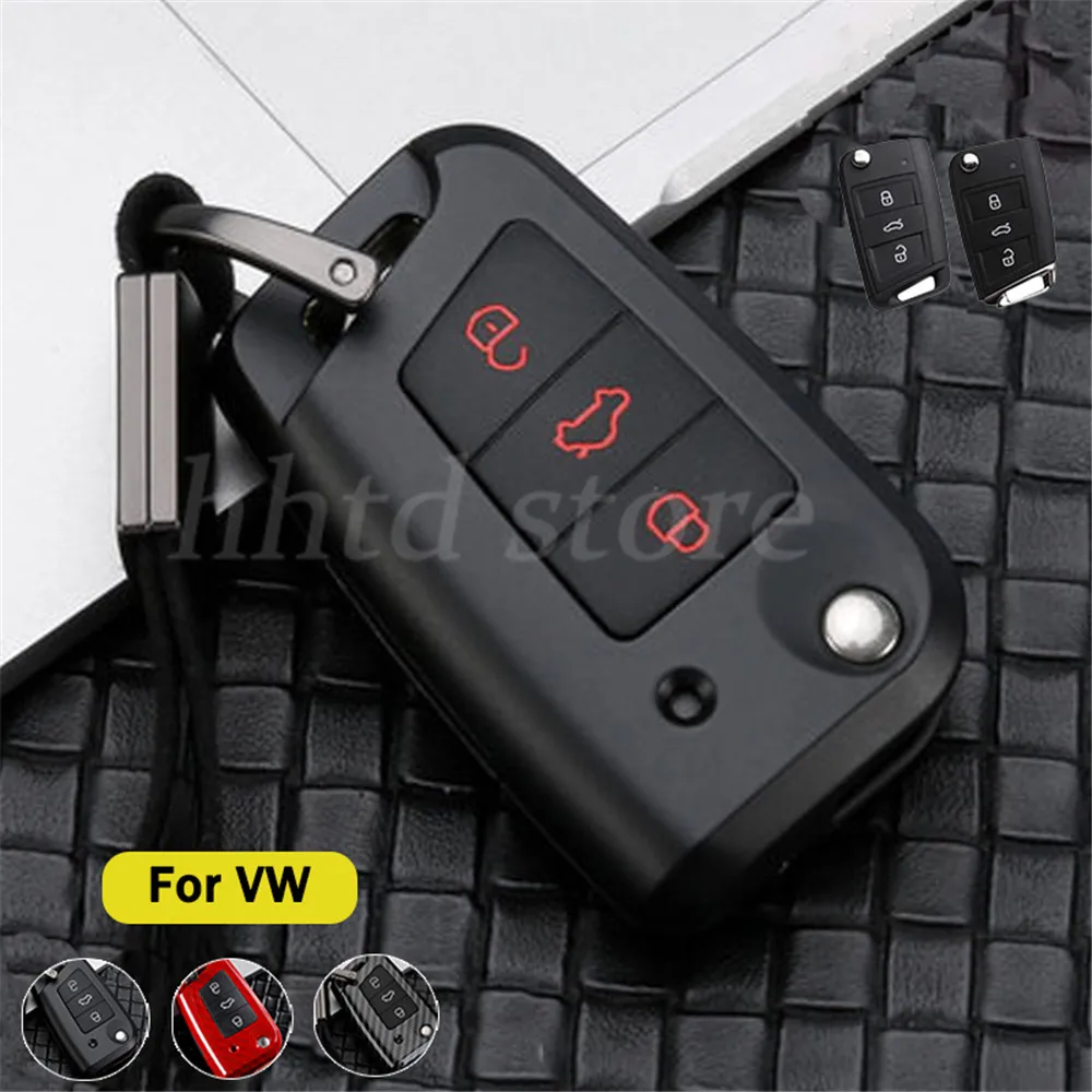 

Carbon Fiber Flip Car Key Case Cover Shell Fob Skin Holder Protector Bag For Volkswagen VW Tiguan 2016-2021 Accessories Styling