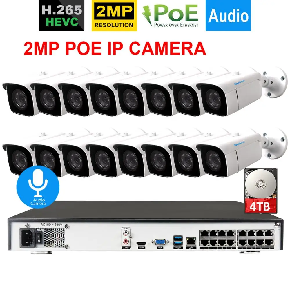 Toprohoime H.265+ 16CH 5MP POE NVR CCTV Системы 2MP 1080P камеры безопасности наружного аудио записи IP Камера 16CH комплект видеонаблюдения 4T