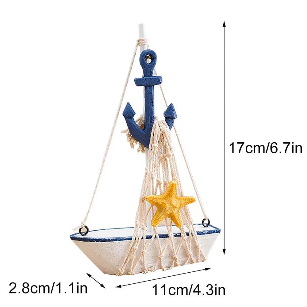 

Wooden Sailing Boat Decoration Craft Ocean Beach Sailboat Ship Model Art Crafts Set Home Party Supplies Ornament Lifebuoy Gifts