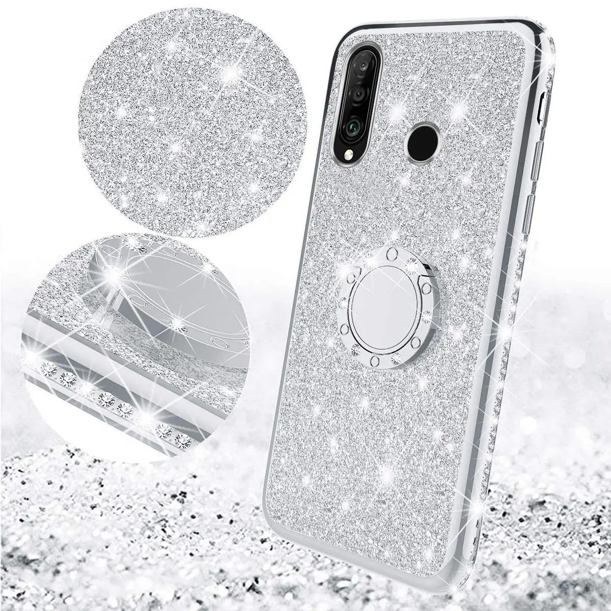 Блестящий чехол с кольцом на палец для HUAWEI P30 Lite Pro P30Lite блестящий мягкий подставка