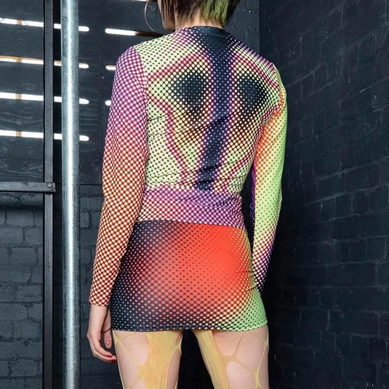 

Street Fashion Women's Abstract Print Hit Color Body Long-sleeved T-shirt Top 2021 New