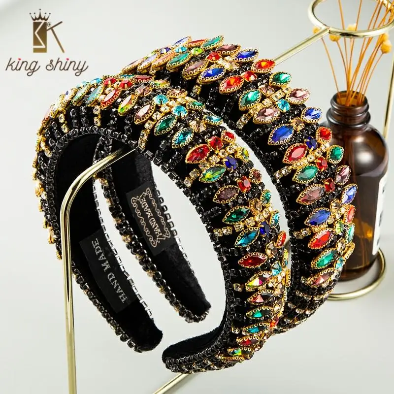 

Luxury Baroque Full Colorful Crystal Headband for Woman Hand Made Metal Chain Sponge Hairband Woman Wedding Party Hair Accessory