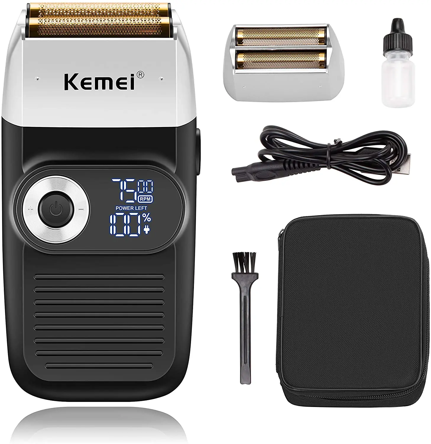 

Kemei Foil Shavers for Men Electric Razor with Bald Trimming Cordless Electric Shavers with LED Display 2 in 1