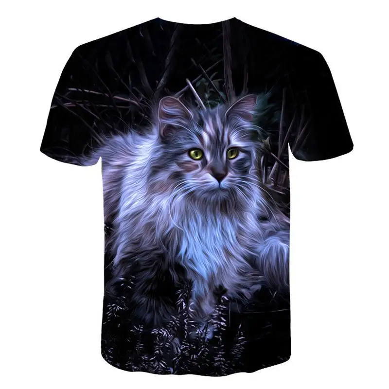

2021 3D cat print T-shirt men/women summer funny short-sleeved style casual O-neck animal print cat street shirt