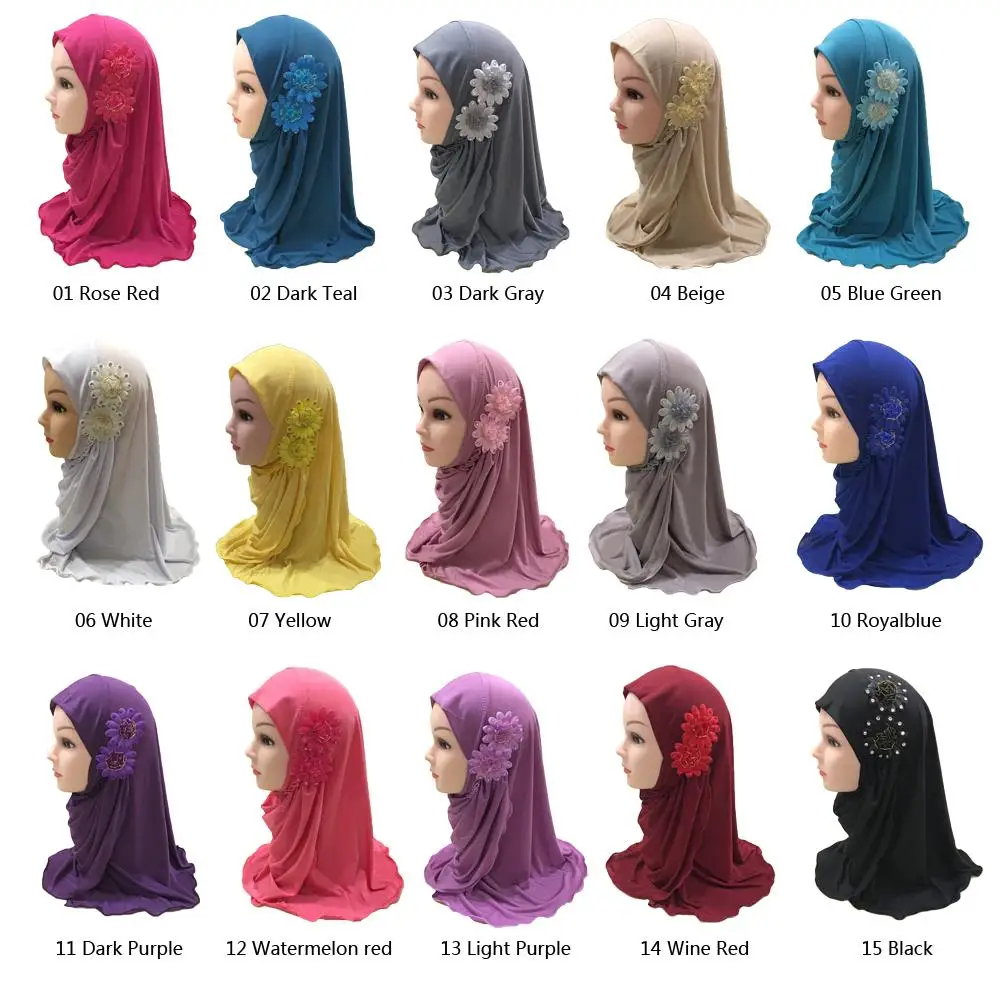 

Muslim Girls Hijab Islamic Headscarf Flower Kids Prayer Niqab Scarf Children Ramadan Middle East Full Cover Wrap Jilbab Musulman