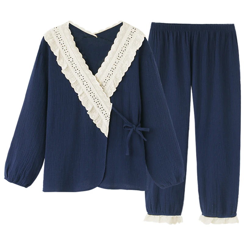 

Пижама женская Prowow, из чистого хлопка, с V-образным вырезом и длинными рукавами