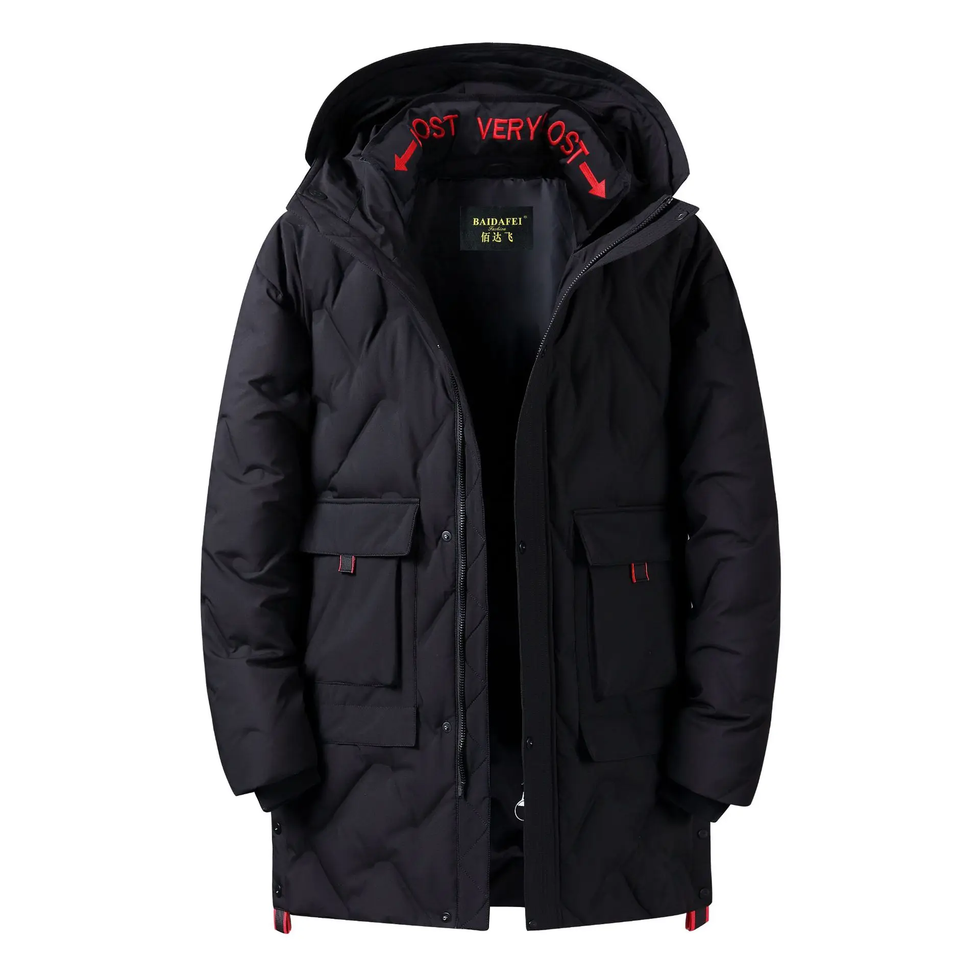 Мужская удлиненная куртка на утином пуху с капюшоном|Мужские пуховики| |