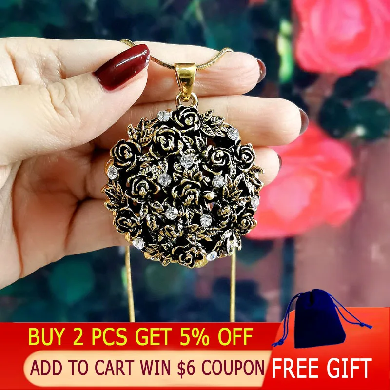 LEEKER готический стиль черная роза цветок шар Большая подвеска ожерелье длинная