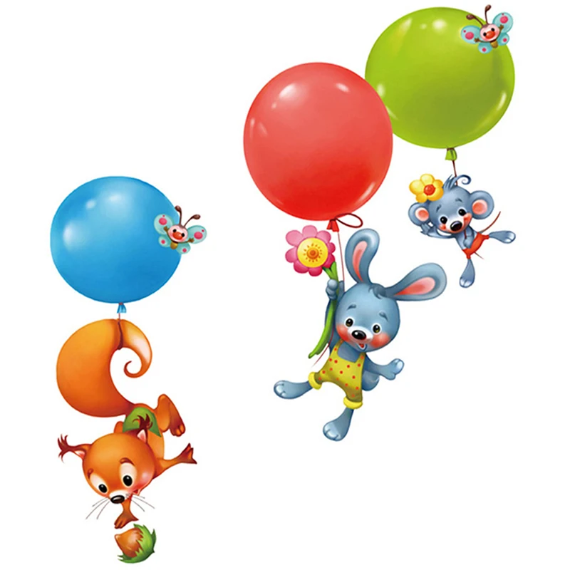 Мультяшные Животные наклейки на стену белка Кролик Воздушный Шар художественные